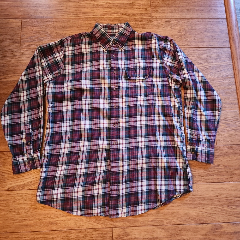 Vintage Lands End Landsweave Cotton Wool Button Down Plaid Flannel Shirt XL Long
